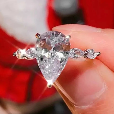 CAOSHI Wholesale Diamond Jewelry 3 Prong Water Drop Cubic Zirconia Women's Bridal Wedding Silver Color Trendy Rings for Girls