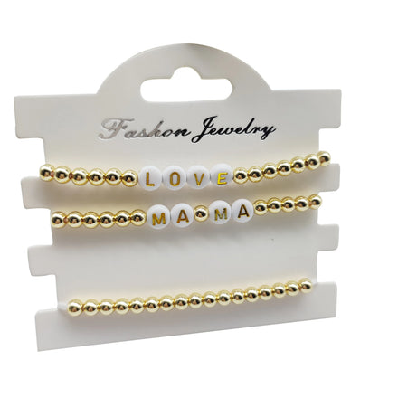 Gold Fashion Bead Elastic Design Zinc Alloy 14K Gold Plated Acrylic 6mm Custom Beads Classic Unisex Mama Bangles Gift Jewelry