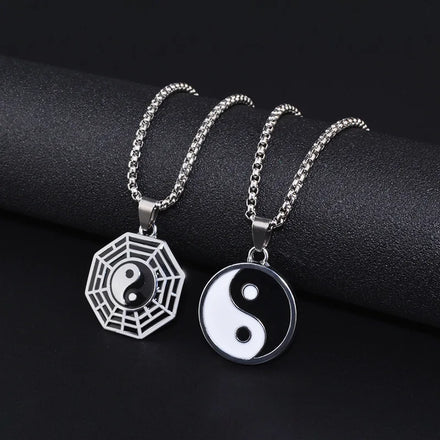 Chinese FengShui Tai Chi Gossip Pendant Necklaces Special Stainless Steel Tai Chi Yin Yang Couple Pendant Necklaces