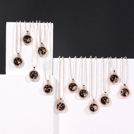 Birthday Gift Girls Natural Gemstone Zircon Rose Gold Tone 12 Zodiac Astrology Star Sign Horoscope Coin Card Necklace for Women