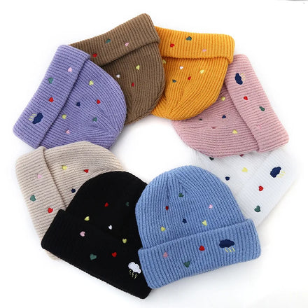 Men Women Autumn and Winter Fashion Love Embroidered Knitted Hat Students High Quality Warm Wide Brim Beanie Knitted Hat