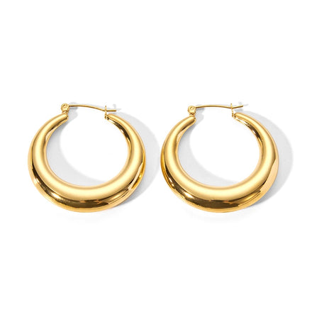 Wholesale Geometric Trendy Minimalist 316 Stainless Steel 18K PVD Plating Hollow CC Hoop Earrings Waterproof for Unisex