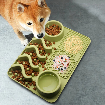 Patented FREE SAMPLE All-in-one Non-slip Food Water Slow Pet Feeder Dog Bowl Pet Lick Mat Food Grade Silicone Dog Food Bowl
