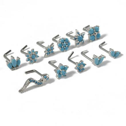 Wholesale Trendy Detachable Stainless Steel Rook Daith Nose Studs Blue Turquoise Synthesis Thread Nose Nail Ring Women's Wedding