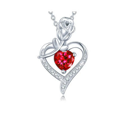 Valentine's Day Gift Rose Diamond Heart Necklace Brass Link Chain Romantic Style Wedding Party Silver Color Pendant Necklace