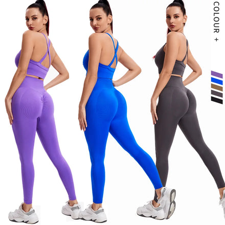 Suppliers Custom Hot Sale Womens Ensemble De Yoga Sans Couture Sportswear Hip Lift Yoga Legging 2 Pieces Gym Fitness Set