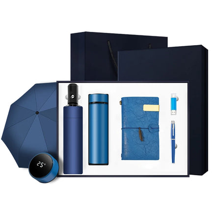 Promotional 5 in 1 Business Stationery Office Accessory Box Gift Set Includes Umbrella Mug Pen Notebook
