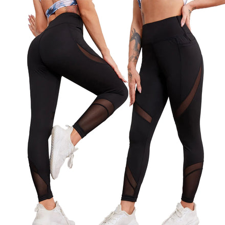 High Waist Gym Leggings Butt Lift Scrunch Pockets XL Fitness Yoga Wear Tummy Control Scrunch Mesh Seamless Pants Solid Pattern