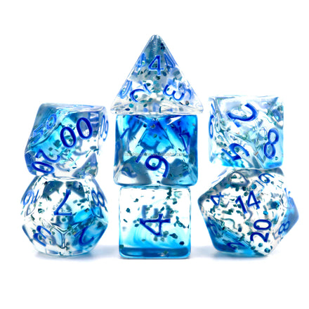 HS Custom 16mm Polyhedral Dungeon & Dragon Resin Dice Set Transparent Candy Glitter Paper Finish 16mm Acrylic Shape D&D Dices