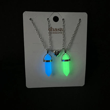 G1829 Luminous Glowing Magnetic Necklaces for Couple Jewelry Brown Message Card Hexagon Heart Pendant Glow in the Dark Necklace