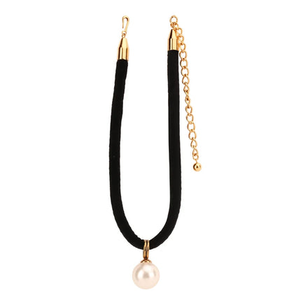 Korean Vintage Black Flannel Pearl Charms Fashion Choker Necklace Women's Accessories Wholesale