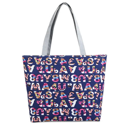 Fancy Retro Printed Ladies Canvas Tote Bags Zipper Closure Large Capacity Shoulder Bag Custom Women's Handbags