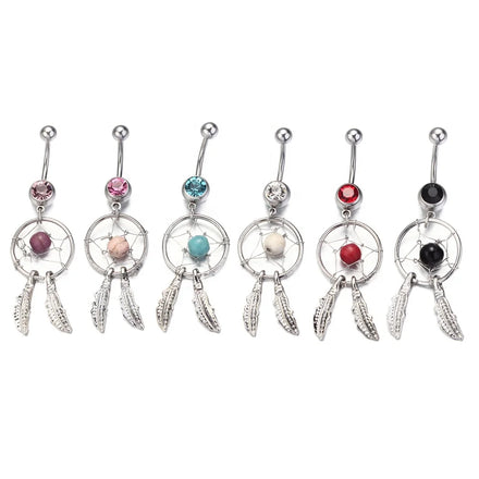 Stainless Steel Turquoise Dream Catcher Navel Ring Pendant Umbilical Nail Navel Puncture Women Girl Body Jewelry Wholesale