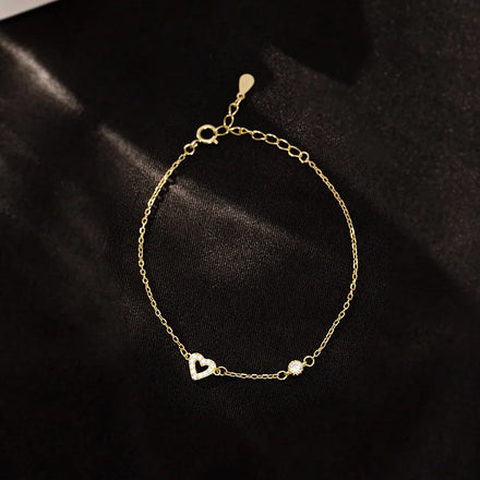 Fashion Jewelry 925 Silver Bracelet Women 925 Sterling Silver Heart Bracelet Gold Plated Chain Heart Zircon Bracelet Jewelry