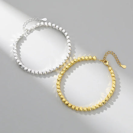 Handmade 925 Sterling Silver Polished Geometric Polygon Beaded Bracelets for Women Wholesale