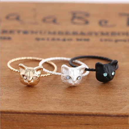 New Cute Head Cat Rings Gold Black Color Antique Men Fashion Animal Hello Cat Knuckle Ring Women