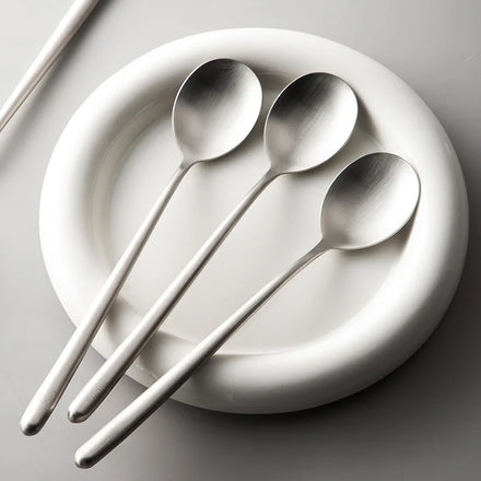 Korean Hollow 304 Stainless Steel Dinner Spoon Long Handle Dessert Ice Cream Soup Rice Mixing Spoons Party Restaurant Tableware