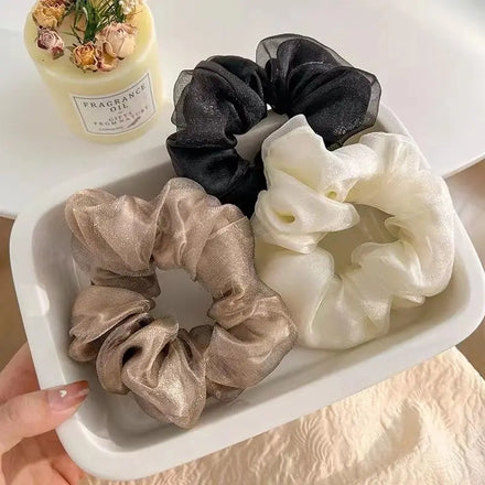 New Solid Color Hair Scrunchies Double-layer Gauze Simple Hair Loop Headdress High Sense Elegant Hair Binding Rope