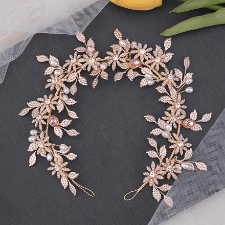 Bridal Crystal Rhinestone Alloy Headband Trendy Elegant Simple Flower Wedding Hair Accessories