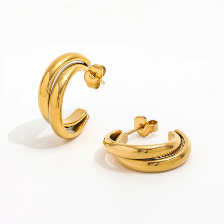 Fenny 18K PVD Plated Smooth Chunky Double Layer Hoop Earring Stylish for Women Wholesale Stainless Steel Ladies Jewelry