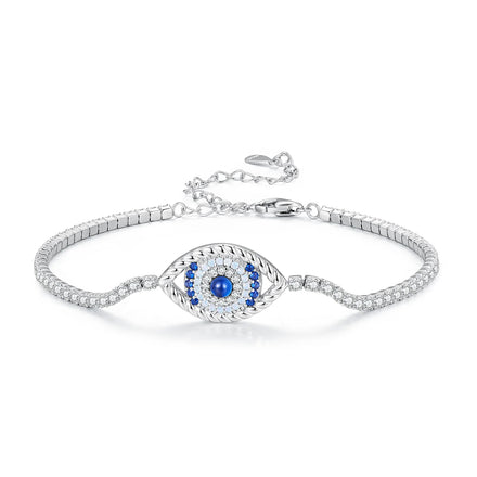 925 Sterling Silver Evil Eye Tennis Bracelet for Women Blue Clear CZ Adjustable Wrist Link Lucky Men's Jewelry Gift BSB107