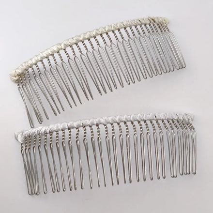 11.5cm*3.8cm Beige White Fabric Wrapped 30teeth Metal Hair Combs for Handmade Bridal Veil Clips Twisted Wire Side Comb