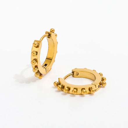 Fenny 18K PVD Plated No Fade Permaneny Designer Gold Bead Pave Hoop Earring Wholesale Stainless Steel Ladies Jewelry