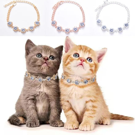 Pet Collar - Versatile Cat and Dog Necklace with Five Zirconia Flower Pendants Super Cute Pet Jewelry Accessory