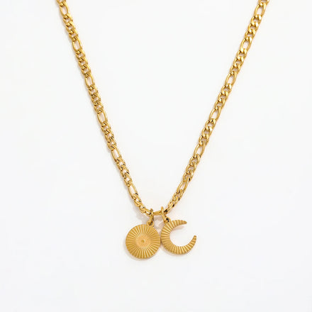 Fenny 18K PVD Plated Dainty Sun Crescent Burst Pendant Necklace Designer for Women Stainless Steel Jewelry Wholesale