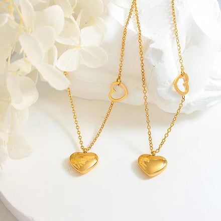 High Polished 18K Gold Plating Stainless Steel Heart Necklace Chic Titanium Steel Hollow Heart Pendant Necklaces