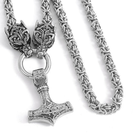 Viking Souvenir Stainless Steel King Chain Necklace Men's Viking Necklace Norse Myth Thor Necklace Viking Jewelry