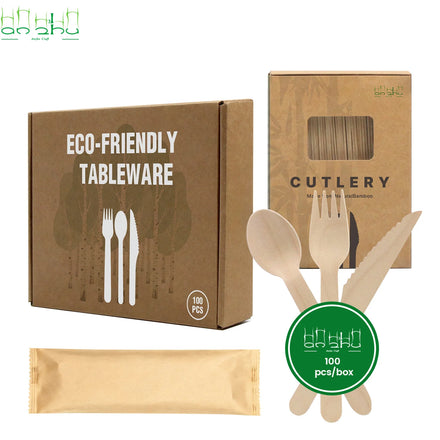 Customized Disposable Wooden Spoon Fork Knife Cutlery Set Modern Flatware Sets Bamboo Wood Spoon Wooden Dinnerware Set
