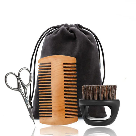 Yozeal Factory Hot Sale New Products Beard Brush and Comb Scissors 3pcs Set for Men