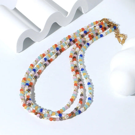 Maiou Designer Trendy Candy Color Cute Handmade Freshwater Pearl Cat Eye Beaded Necklace for Women Jewelry Gift