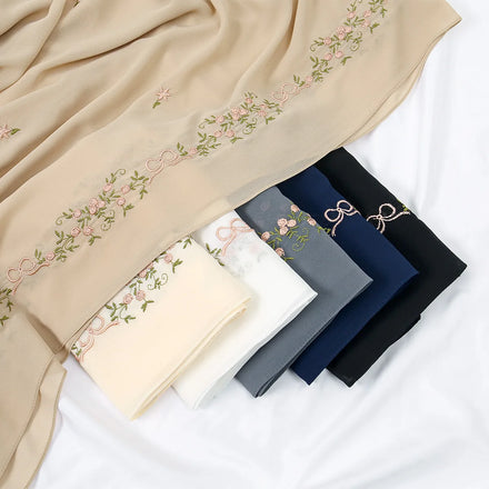 New Arrival Lightweight Chiffon Comfort Embroidered Hijabs Travel Essential Long Shawl Head Wrap Boho Scarf for Women