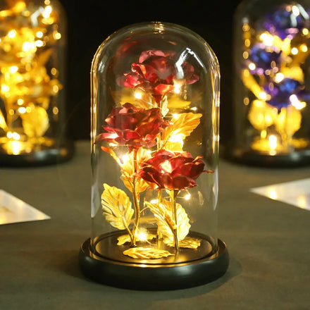 Q162 Wholesale Glass Cover Gold Foil Decoration Artificial Flowers Creative Valentine's Day Gifts Led Night Light Rose Decor