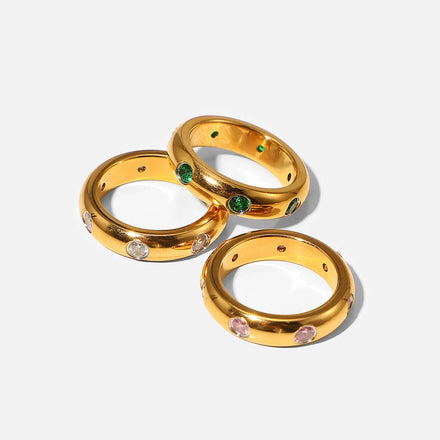 Vintage Circle Closed Custom Finger Rings Colorful Shiny Mini Zircon Inlay Round Gold Plated Stainless Steel Rings