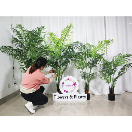 A-1289 Home Plastic Potted Fake Plam Tree PVC Fabric Tropical Artifical Plant Leaf Bonsai Artificial Palm Trees for Indoor Decor