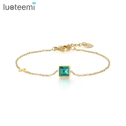 SP-LAM Woman Charm Stainless Steel Chain Link Crystal Fashion Dainty Gold Simple Korean Bracelet