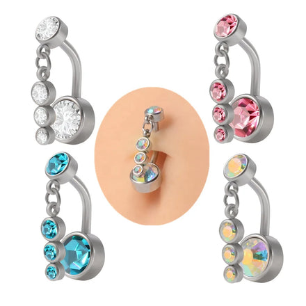 Fashion Surgical Steel Curved bar Internal Screw Thread Women Navel Piercing Jewelry Girls Hanging Crystal Belly Button Rings