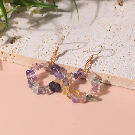 Fluorite Stone Earrings Natural Stone for Women and Girls ES027