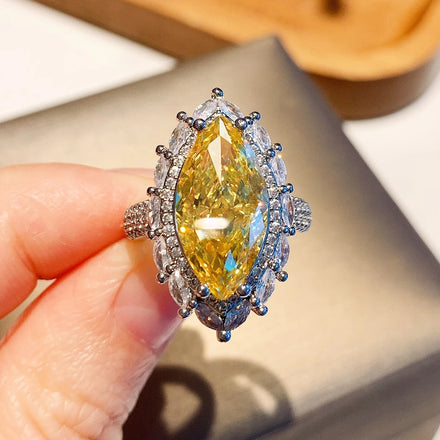CAOSHI 2025 New Design Unique Big Marquise Cut Yellow CZ Ring Silver Color Factory Price Women for Wedding Party Vintage Rings