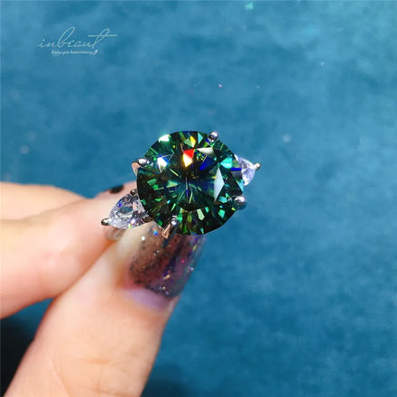 New Arrival Silver 925 Original 6 Carat Brilliant Cut Diamond Test Past Blue&Green Moissanite Party Ring for Women Fine Jewelry