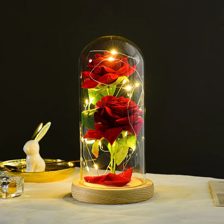 2023 Wholesale Valentine Day Gifts Preserved Rose Forever Flowers LED Glass Cover Night Light