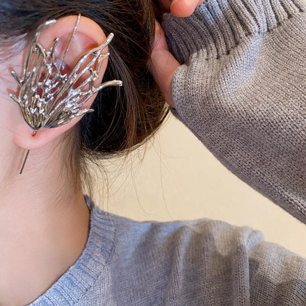 Design Fashion Gold Plated Cuff Earring Unique Y2K Butterfly Ear Jewelry Bijoux Flower Ear Wrap Crawler Hook Earrings