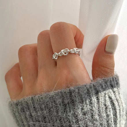 Vintage Braided Twist Heart Finger 925 Sterling Silver Ring for Women Party Gifts Jewelry