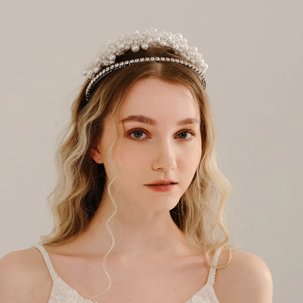 Miallo Handmade Double Hairband Pearl Claw Chain Rhinestone Alloy Hair Hoop Party Headpiece for Women