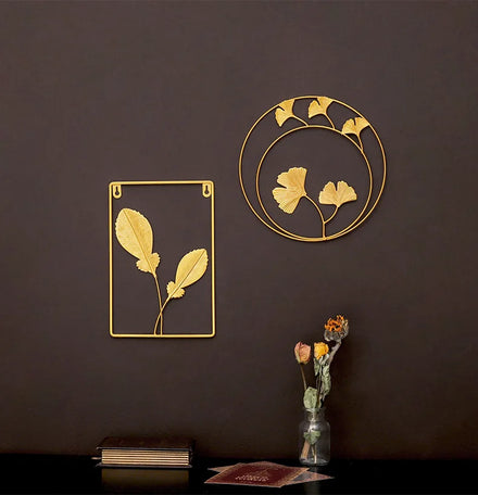 Metal Gingko Leaves Wall Sculptures Home Interior Lobby Display Gold Iron Frame Flower Wall Decoration Hanging Art Decor