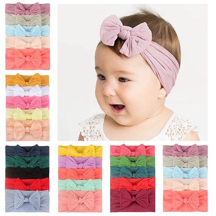 5PCS/Set Nylon Bow Headband Wide Nylon Headbands Turban Baby Girls Hair Accessories