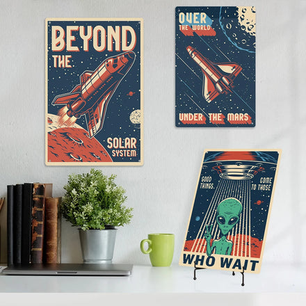 Putuo Decor on Sale Spacecraft Vintage Tin Plaque Sign Space Tour Metal Poster Kid's Room Bedroom Decor
